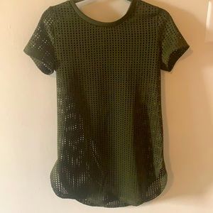 Dark Green. Geometric Sheer Dress.